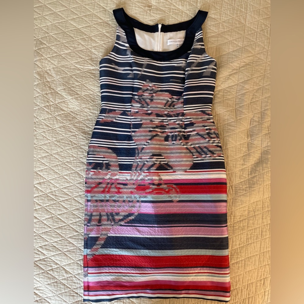 CAROLINA HERRERA Sleeveless Textured Multicolor Stripe Sheath Dress Size 8 $1995